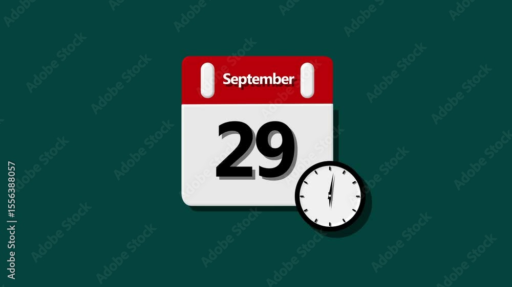 Poster 29 calendar simple icon animation date change time month. flipping pages video through the days of t