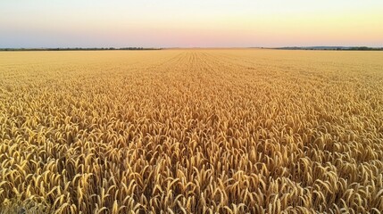 Naklejka premium Aerial view of golden wheat field at sunset cinematic rural beauty