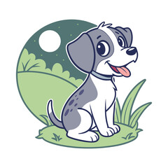 Cute Cartoon Puppy Sitting and Smiling – Happy Dog Mascot Illustration , pet logo design .