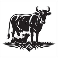 Majestic Cow Silhouette - A Symbol of Rural Life , black colour vactor 