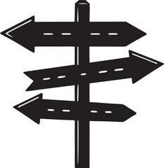 Black directional signpost with three arrows white