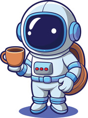 Cute Astronaut Holding a Cup of Coffee &ndash; Space Cartoon Vector Illustration