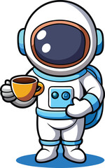 Cute Astronaut Holding a Cup of Coffee &ndash; Space Cartoon Vector Illustration