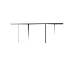 Clean line drawing of a contemporary table with a flat rectangular top and two simple rectangular legs.