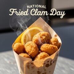 Celebrate National Fried Clam Day with Delicious Golden Fried Clams and a Zesty Lemon Wedge Delight