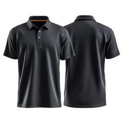 Realistic 3d rendering of a dark gray short sleeve polo shirt front and back views isolated on transparent background