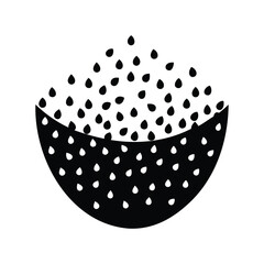 Simple Graphic of Watermelon Slice with Seeds in Black and White