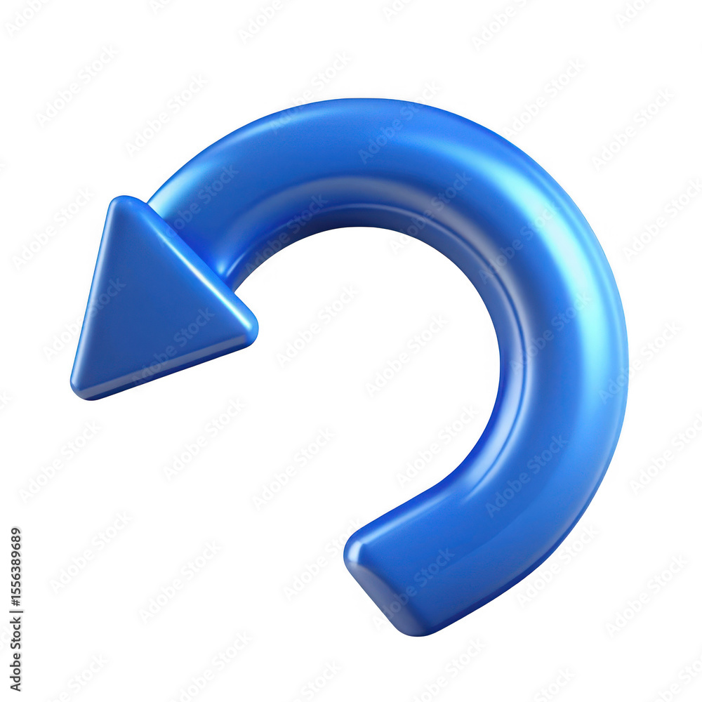 Fototapete shiny blue curved arrow icon symbolizing refresh or repeat isolated on transparent background