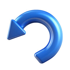 Shiny blue curved arrow icon symbolizing refresh or repeat isolated on transparent background