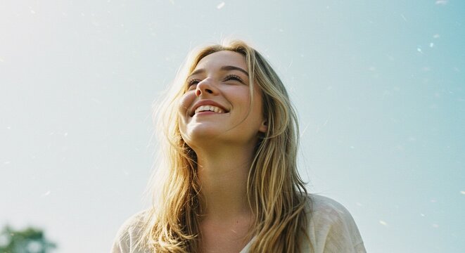 smille women side view blue sky