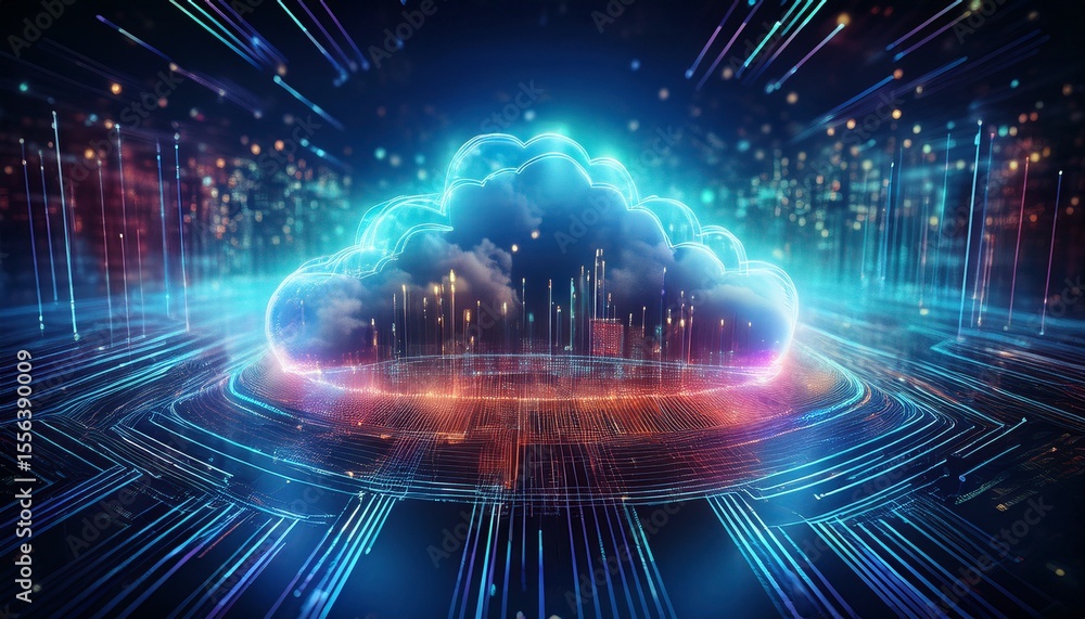 Poster cloud computing transfer big data on internet futuristic digital technology