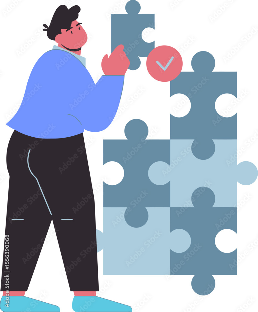 Poster man puzzle jigsaw teamwork collaboration strategy success solution business complete connect task ve