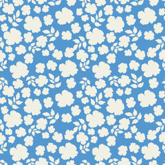 Tropical flower pattern seamless, silhouette of blooming, hand drawn botanical, Floral leaf for spring and Summer time, natural ornaments for textile, fabric, wallpaper, background design.
