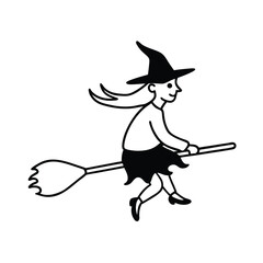 Mystical witch soaring through the night sky on her broomstick depicted in a vibrant vector illustration with a touch of halloween magic