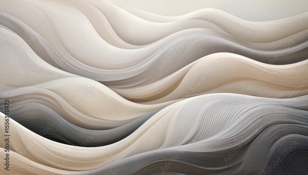 Poster soft flowing waves in shades of gray cream and beige create a soothing abstract design with layered 