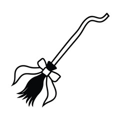 Whimsical halloween witch s broomstick adorned with a decorative ribbon perfect for festive seasonal designs and magical celebrations