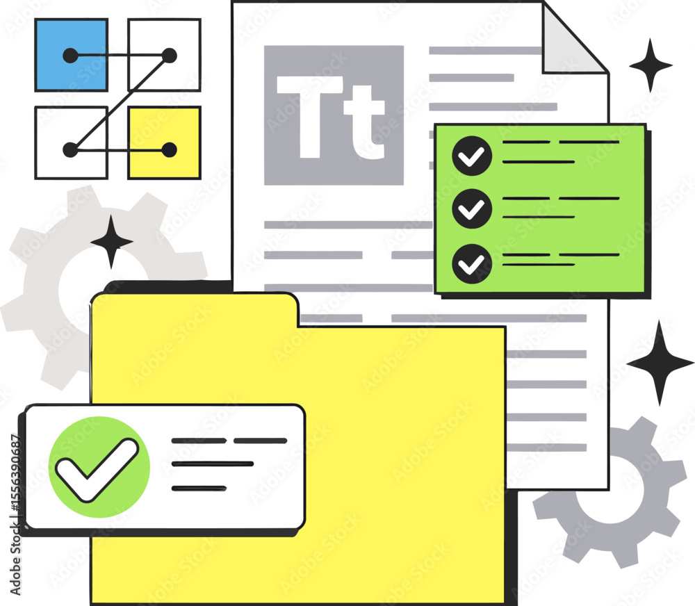 Poster document folder file checklist process task management workflow data organization system information