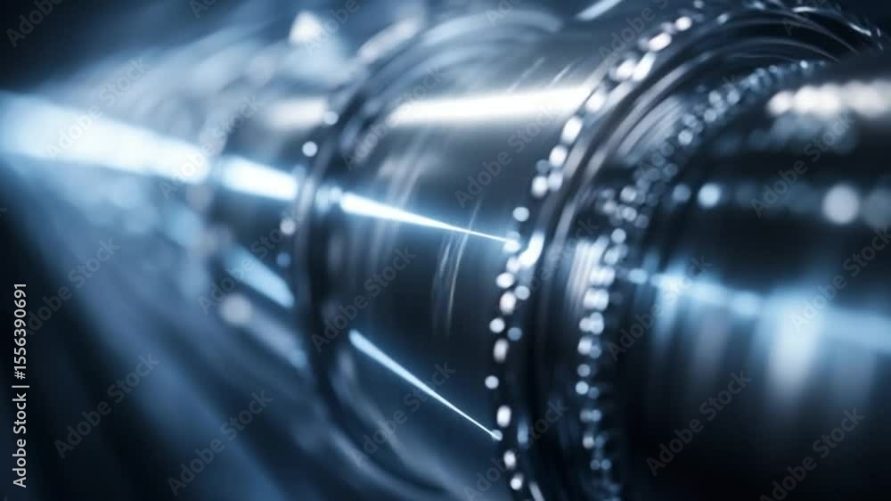 Poster close-up abstract shot of shiny metal pipeline with soft light leaks and reflections