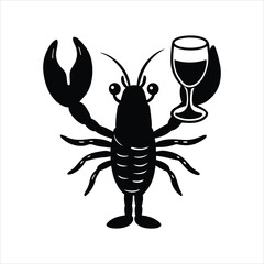  Lobster Holding Wine Glass Sketch Illustration