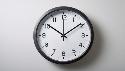 minimalist round wall clock with a simple white face and black hands against a light background