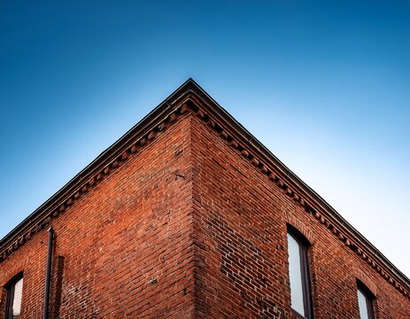 rustic brick building corner with ample copy space