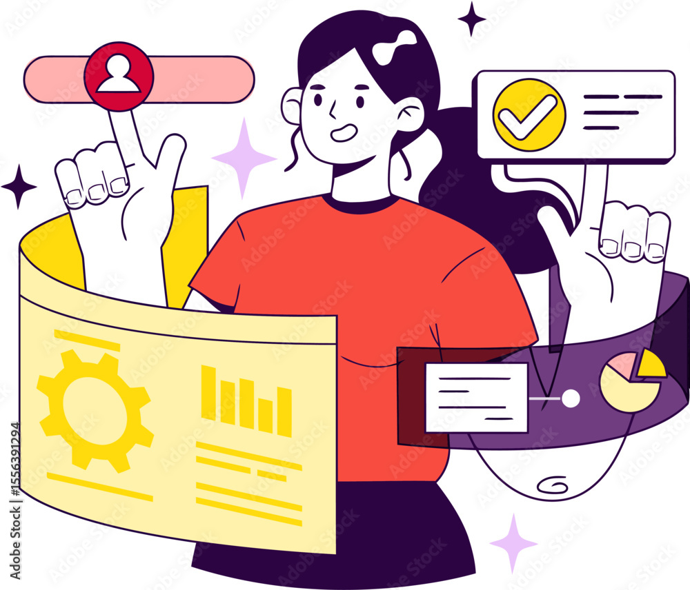 Poster woman analytics data management dashboard business chart graph report analysis information process s