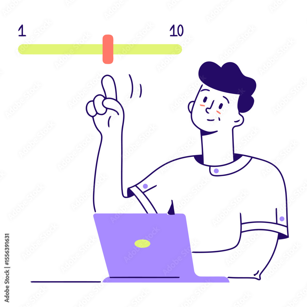 Poster man laptop computer technology slider control interface design user experience illustration graphic 
