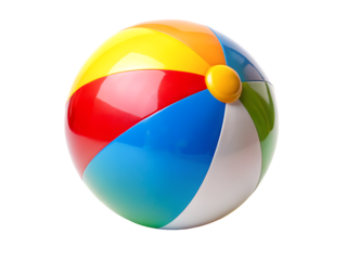 Colorful inflatable sphere with yellow valve isolated on a transparent background beach ball, PNG