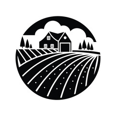 Iconic farm landscape featuring a traditional house and cultivated fields