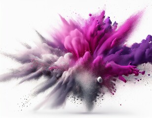 pink purple silver colours powder exploding isolated on a white background