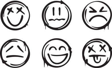 Collection of stylized, graffiti-style emoji faces.