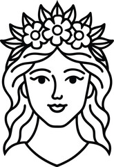 Floral Crown Woman Line Drawing