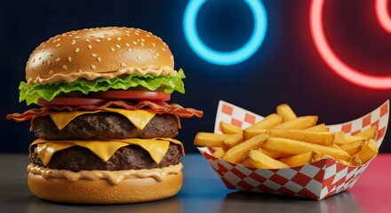 Fresh Ingredients Highlighted in a Cheeseburger with Tomato Slices and Red Onions