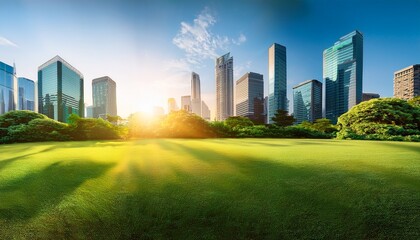 Fototapeta premium sunlit skyscrapers and lush greenery
