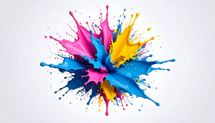 Colorful Paint Splash Exploding on Clean White Studio Background