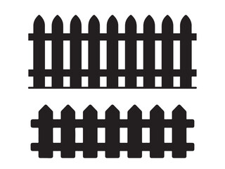 Two simple black silhouette wooden picket fences
