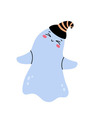 Cute ghost.Clipart. Happy Halloween hand drawn vector illustration in cartoon flat style