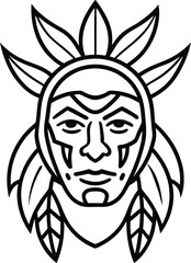 Warrior Face with Crown Line Art