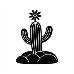 Stylized Cactus Plant on Rocks Clipart Design