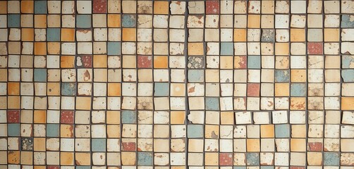 Fototapeta premium Faded Venetian mosaic, crumbling ceramic tiles, abstract pattern, aged beauty, tile, detail