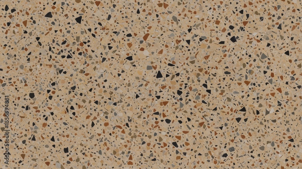 Aufkleber Textured Surface of Terrazzo Flooring Showcasing Various Shades and Stone Fragments Arranged in a Cohesive Pattern, Suitable for Interior Design Projects in Modern Spaces