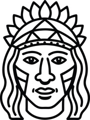 Tribal Chief Face Line Art