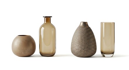 Arrangement of Vases with Different Textures and Shapes