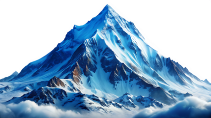 Majestic snow capped mountain peak with blue hues and soft clouds A I Generated isolated on a transparent background