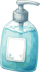 Vector watercolor painted illustration of a shampoo shower gel bottle