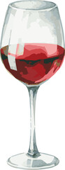 Vector watercolor painted illustration of a glass of wine