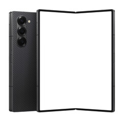 Photo of foldable smartphone similar to android device without background. Crafted black color....