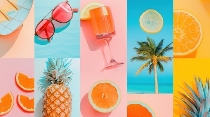 Surreal Retro Collage with Citrus Fruits, Tropical Elements, and Vivid Pop Colors — a perfect fit for Summer Trends and Branding.