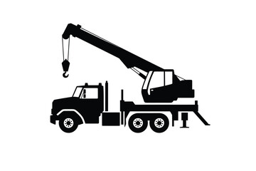 black and white silhouette illustration of a mobile crane truck