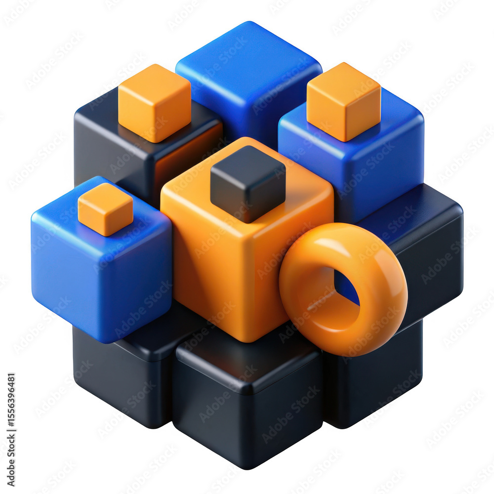 Aufkleber abstract 3d geometric arrangement of colorful cubes and torus shape isolated on transparent backgrou
